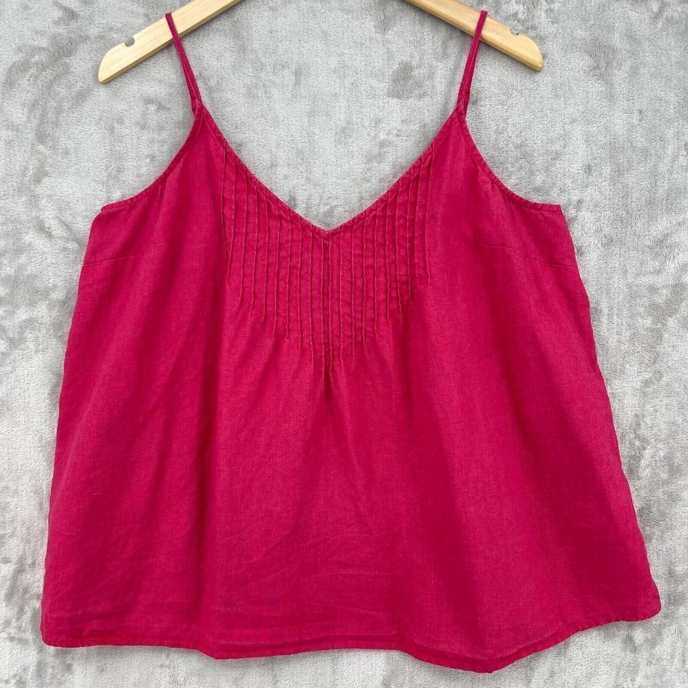Boden Fuchsia Pink 100% Linen Pleat Front Camisole Tank Top V Neck